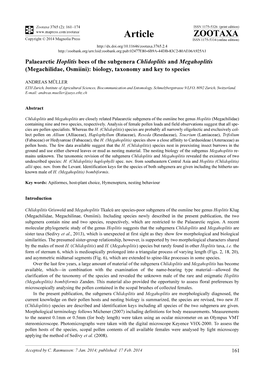 Palaearctic Hoplitis Bees of the Subgenera Chlidoplitis and Megahoplitis (Megachilidae, Osmiini): Biology, Taxonomy and Key to Species