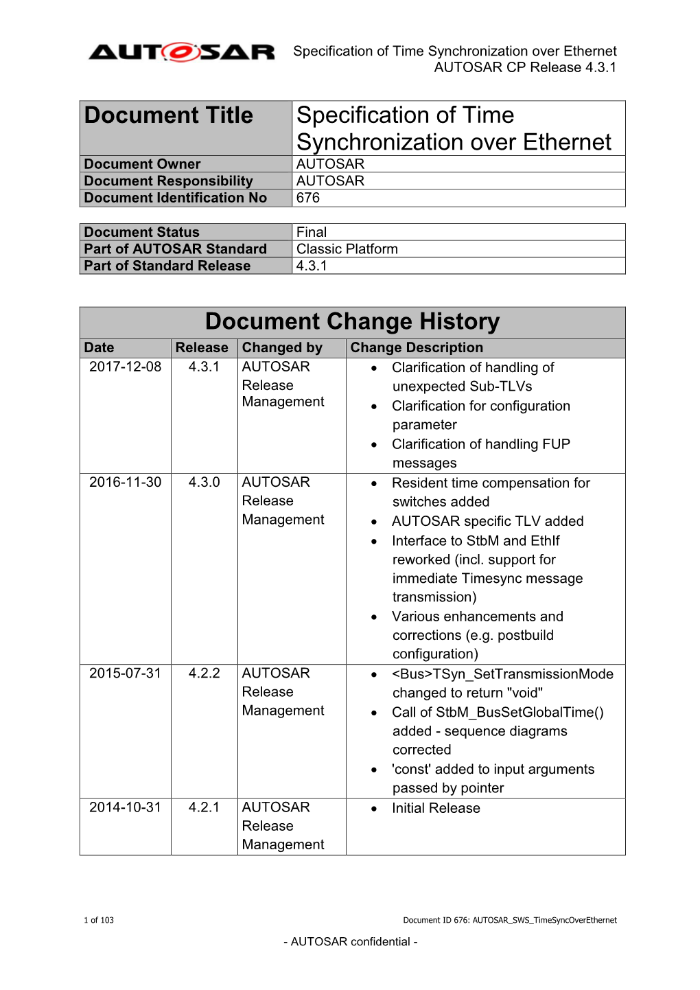 Document Title Specification Of Time Synchronization Over Ethernet ...