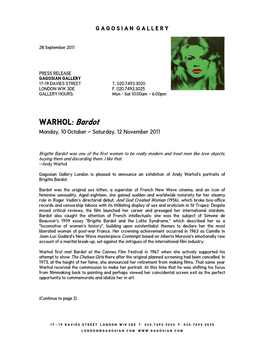 WARHOL: Bardot