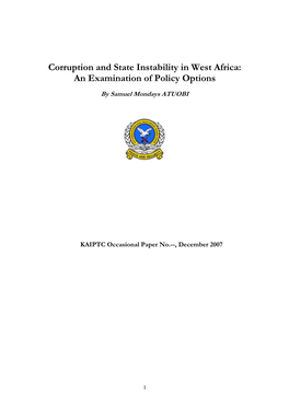 Corruption and State Instability in West Africa: an Examination of Policy Options