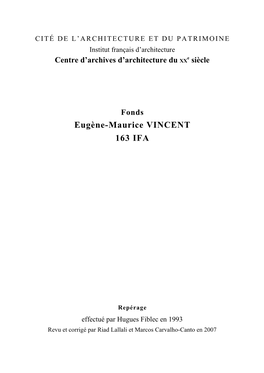 Repérage Effectué Par Hugues Fiblec En 1993 Revu Et Corrigé Par Riad Lallali Et Marcos Carvalho-Canto En 2007 Répertoire Du Fonds Maurice Vincent, 163 IFA • Page 2