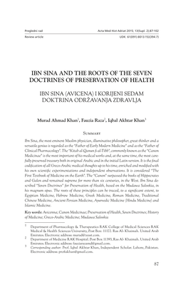 Ibn Sina and the Roots of the Seven Doctrines of Preservation of Health
