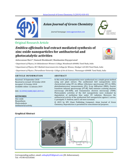 Asian Journal of Green Chemistry 3 (2019) 418-431