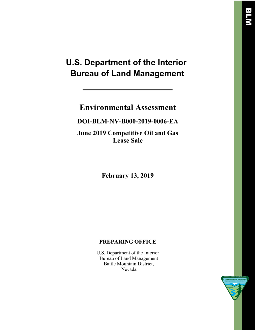 U.S. Department of the Interior Bureau of Land Management