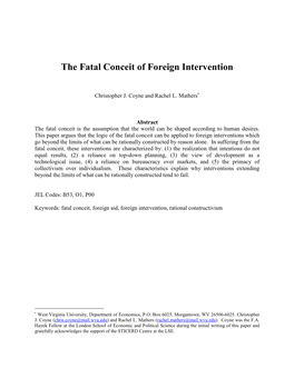 The Fatal Conceit of Foreign Intervention