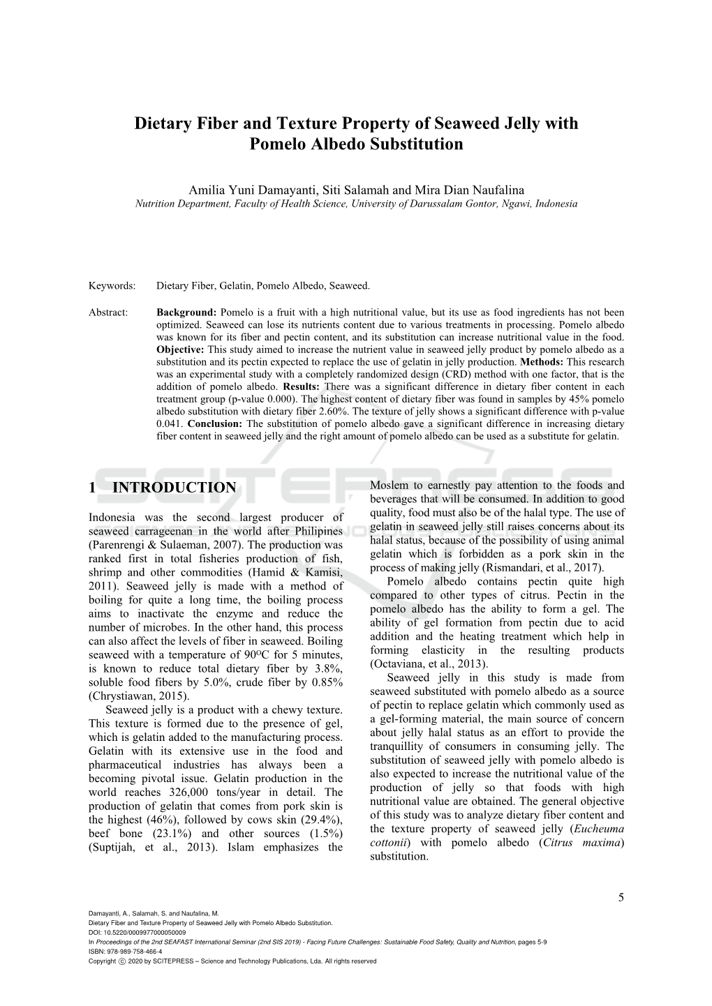 Dietary Fiber and Texture Property of Seaweed Jelly with Pomelo Albedo Substitution