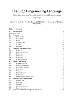 The Stop Programming Language Stop, a Simple Functional Object--Oriented Programming Language