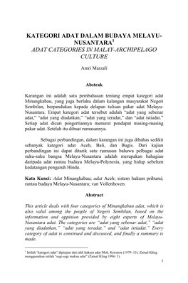 Kategori Adat Dalam Budaya Melayu- Nusantara1 Adat Categories in Malay-Archipelago Culture