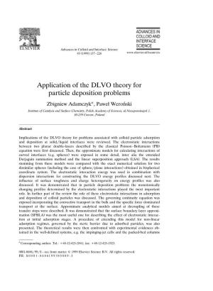 Application of the DLVO Theory for Particle Deposition Problems