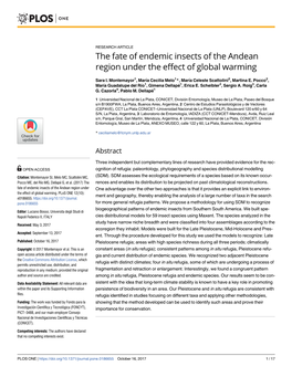 The Fate of Endemic Insects of the Andean Region Under the Effect of Global Warming