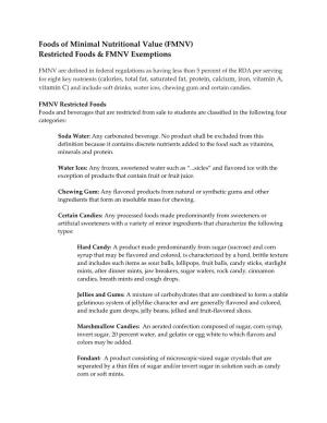 FMNV) Restricted Foods & FMNV Exemptions