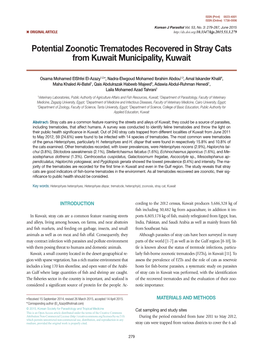 Potential Zoonotic Trematodes Recovered in Stray Cats from Kuwait Municipality, Kuwait