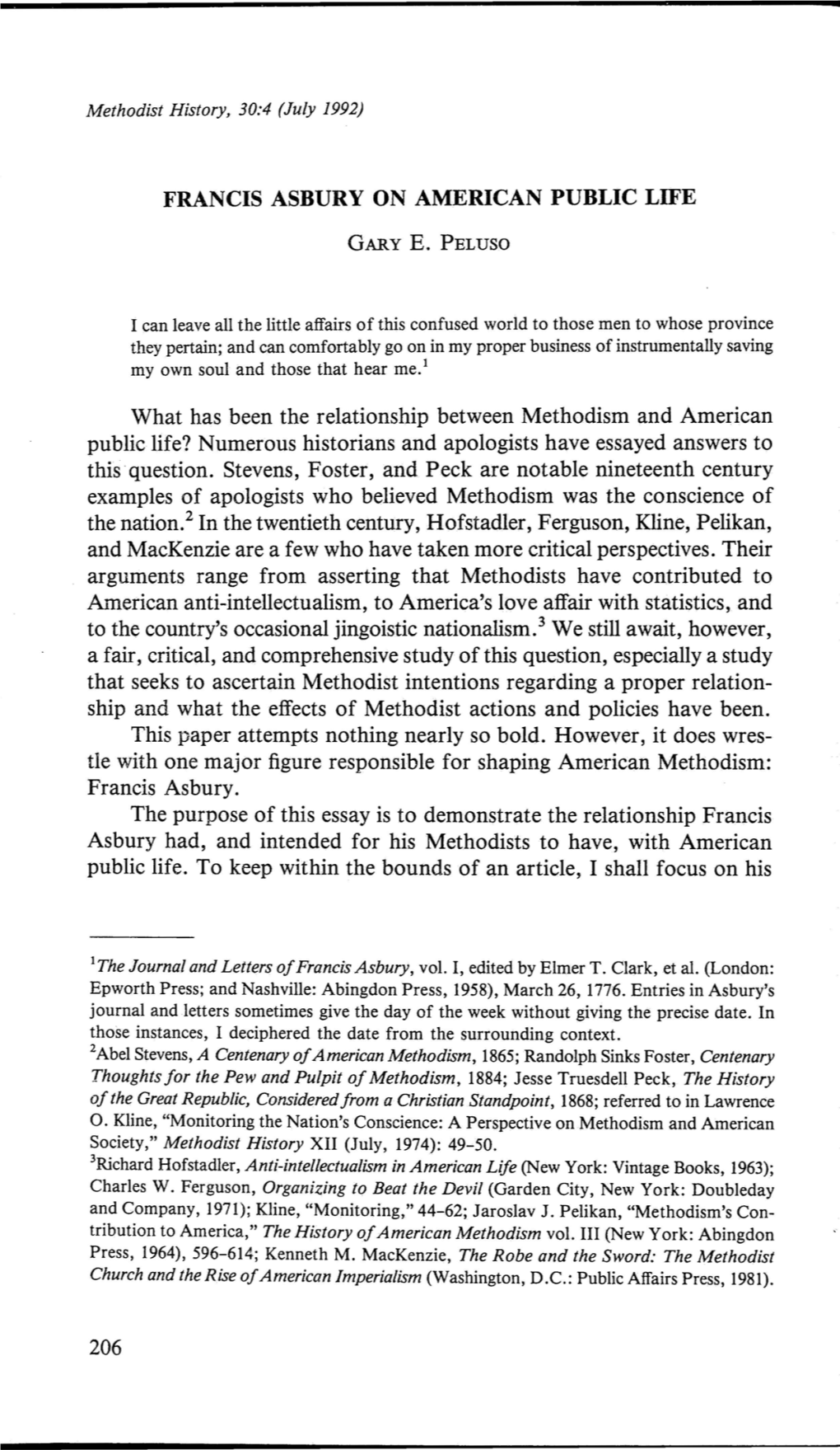 Francis Asbury on American Public Life