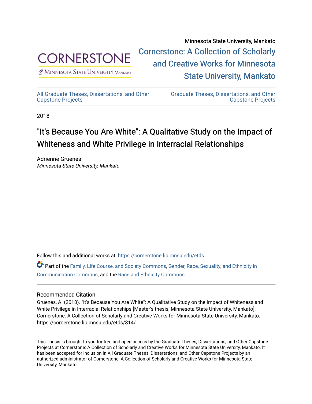 A Qualitative Study on the Impact of Whiteness and White Privilege in Interracial Relationships