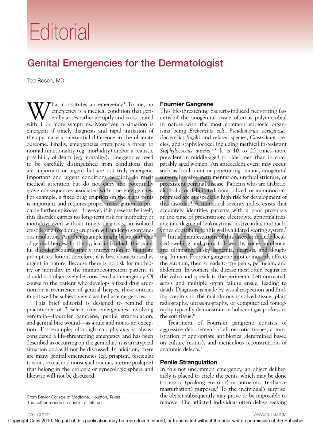 Genital Emergencies for the Dermatologist