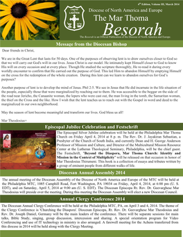 Besorah Is an Officialbesorah Publication of the Diocese of North America and Europe