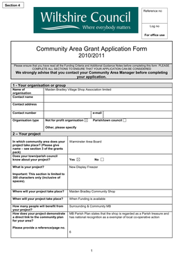 Grant Application Form 2010/2011