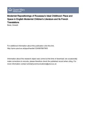 Place and Space in English Modernist Children's Literature and Its French Translations Barai, Aneesh
