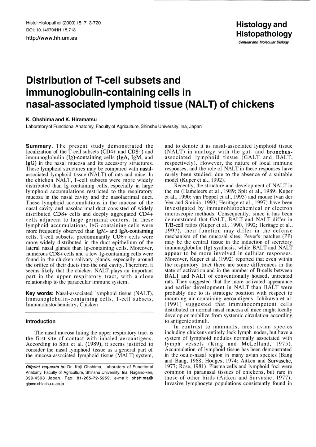 Distribution of T-Cell Subsets and Immunoglobulin-Containing Cells in Nasal-Associated Lymphoid Tissue (NALT) of Chickens