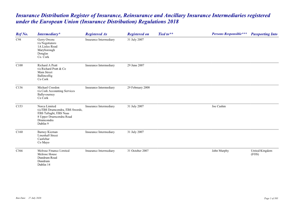 Insurance and Reinsurance Intermediaries Register