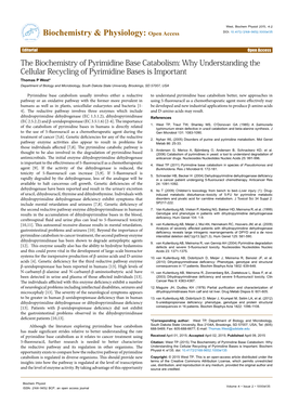 The Biochemistry of Pyrimidine Base Catabolism: Why Understanding