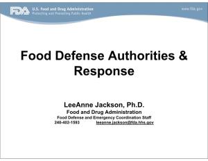 Food Defense Authorities & Response