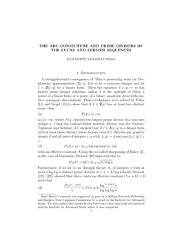 The Abc Conjecture and Prime Divisors of the Lucas and Lehmer Sequences