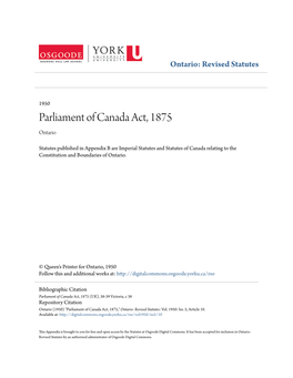 Parliament of Canada Act, 1875 Ontario