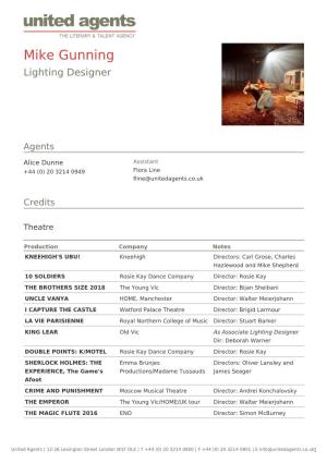 Mike Gunning Lighting Designer