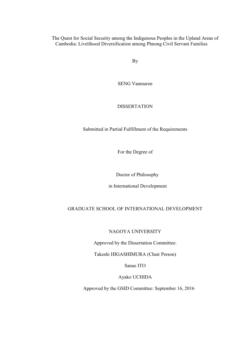 The Quest for Social Security Among the Indigenous Peoples in the Upland Areas of Cambodia: Livelihood Diversification Among Phnong Civil Servant Families