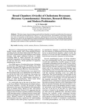 Of Cheilostome Bryozoans (Bryozoa: Gymnolaemata): Structure, Research History, and Modern Problematics A