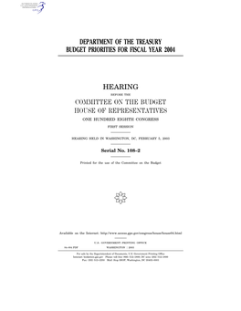 Department of the Treasury Budget Priorities for Fiscal Year 2004 Hearing
