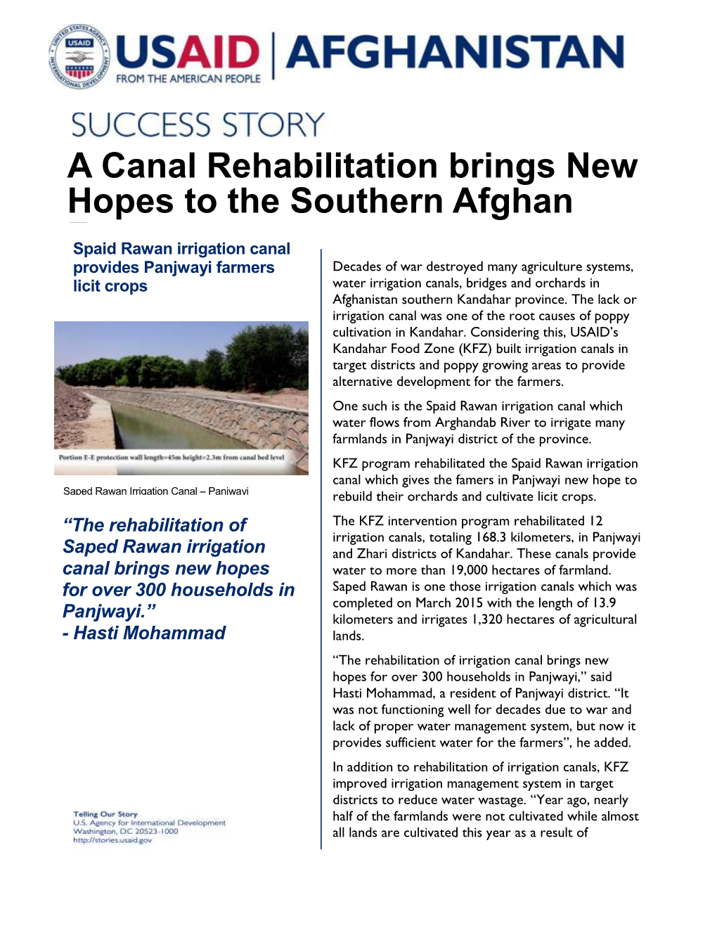 A Canal Rehabilitation Brings New Hopes to the Southern Afghan