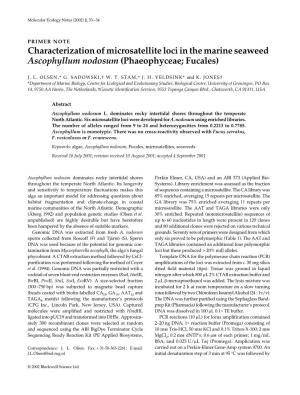 Characterization of Microsatellite Loci in the Marine Seaweed Ascophyllum Nodosum (Phaeophyceae; Fucales)