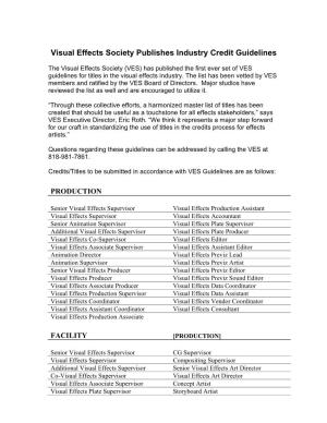 Visual Effects Society Publishes Industry Credit Guidelines