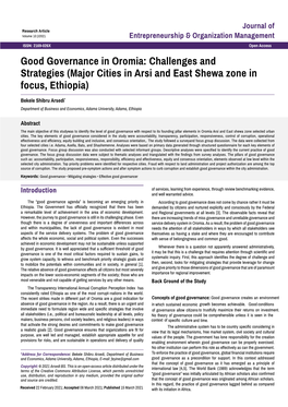 Good Governance in Oromia: Challenges and Strategies (Major Cities in Arsi and East Shewa Zone in Focus, Ethiopia)
