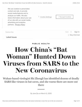 How China's “Bat Woman” Hunted Down Viruses from SARS to the New Coronavirus