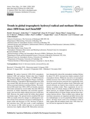 Trends in Global Tropospheric Hydroxyl Radical and Methane Lifetime Since 1850 from Aerchemmip