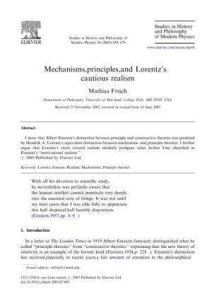 Mechanisms, Principles, and Lorentz's Cautious Realism