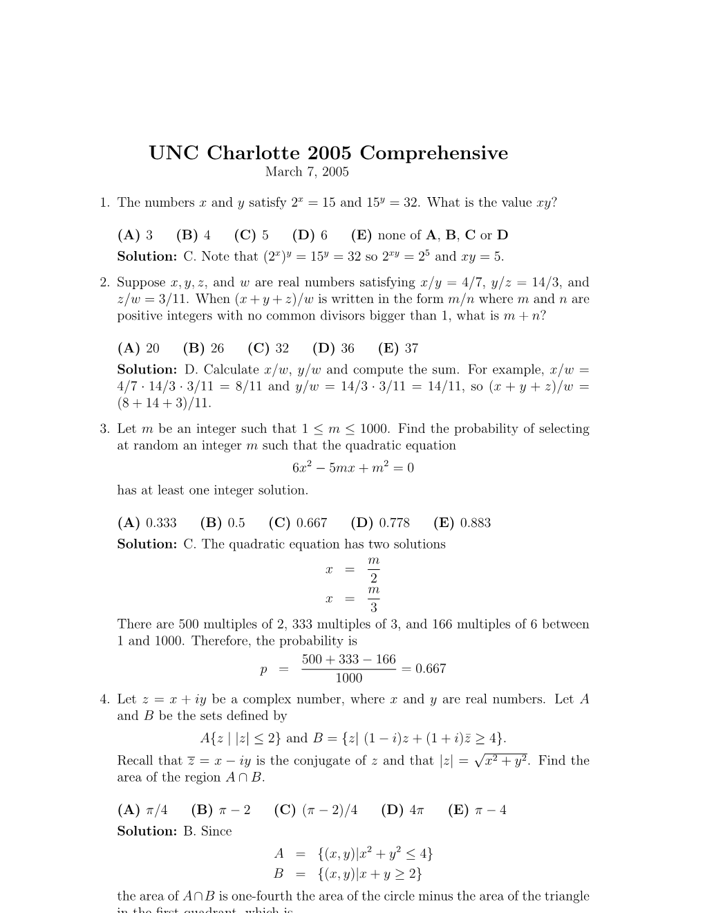 UNC Charlotte 2005 Comprehensive March 7, 2005