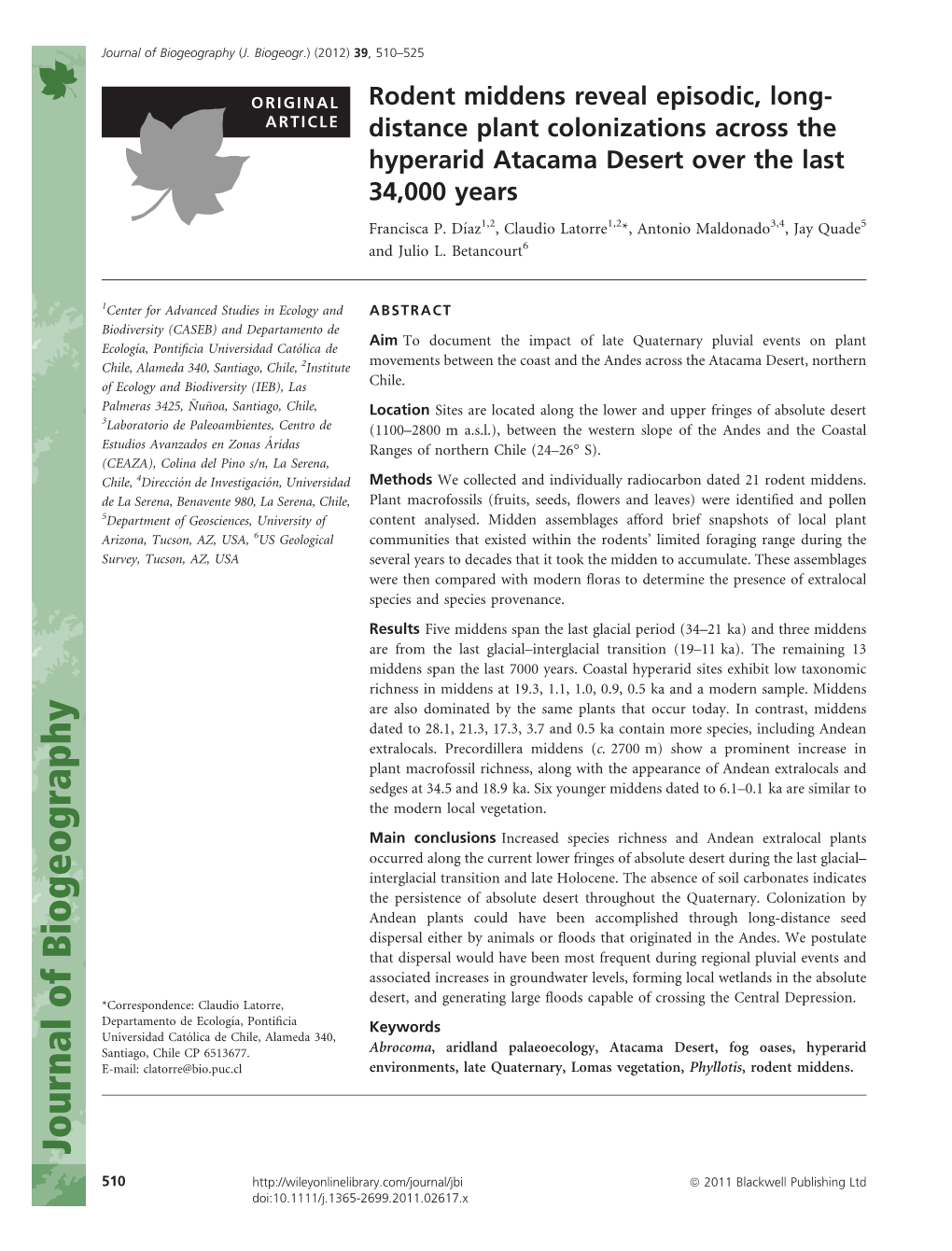 Rodent Middens Reveal Episodic, Longdistance Plant Colonizations