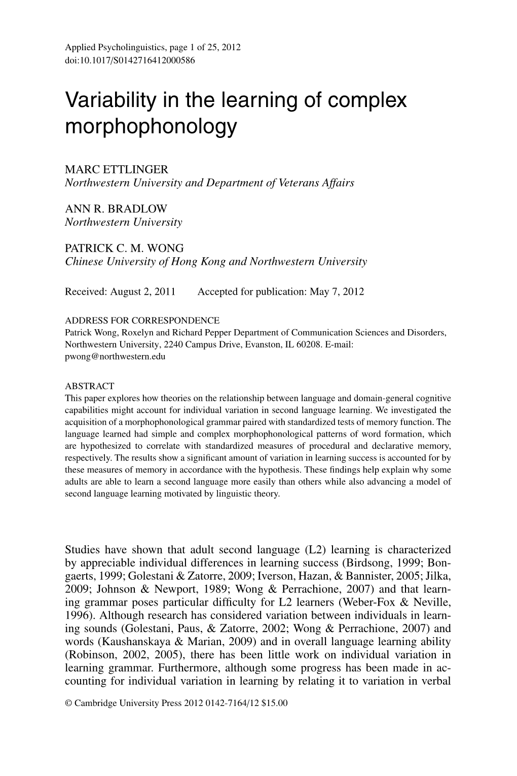 Variability in the Learning of Complex Morphophonology