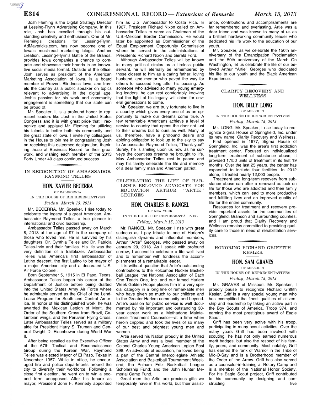 CONGRESSIONAL RECORD— Extensions of Remarks E314 HON