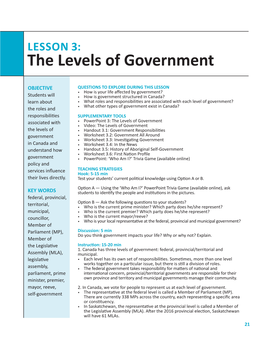 LESSON 3: the Levels of Government