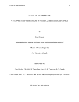 A COMPARISON of THEMES FOUND in the SEX and DISABILITY LITURATUE by Stuart Daciuk a Thesis Submitted I