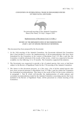 P. 1 AC17 Doc. 7.2 CONVENTION on INTERNATIONAL TRADE in ENDANGERED SPECIES of WILD FAUNA and FLORA