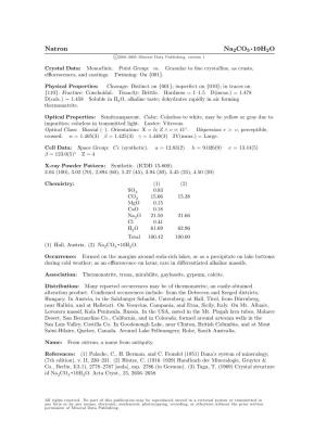 Natron Na2co3 • 10H2O C 2001-2005 Mineral Data Publishing, Version 1