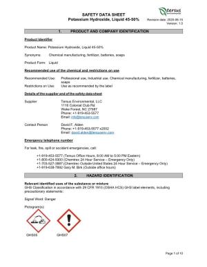 SAFETY DATA SHEET Potassium Hydroxide, Liquid 45-50% Revision Date: 2020-06-15 Version: 1.0