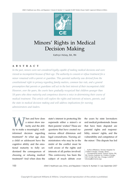 Minors' Rights in Medical Decision Making