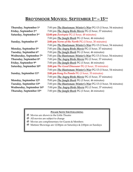 Broadmoor Movies: September 1St ‒ 15Th